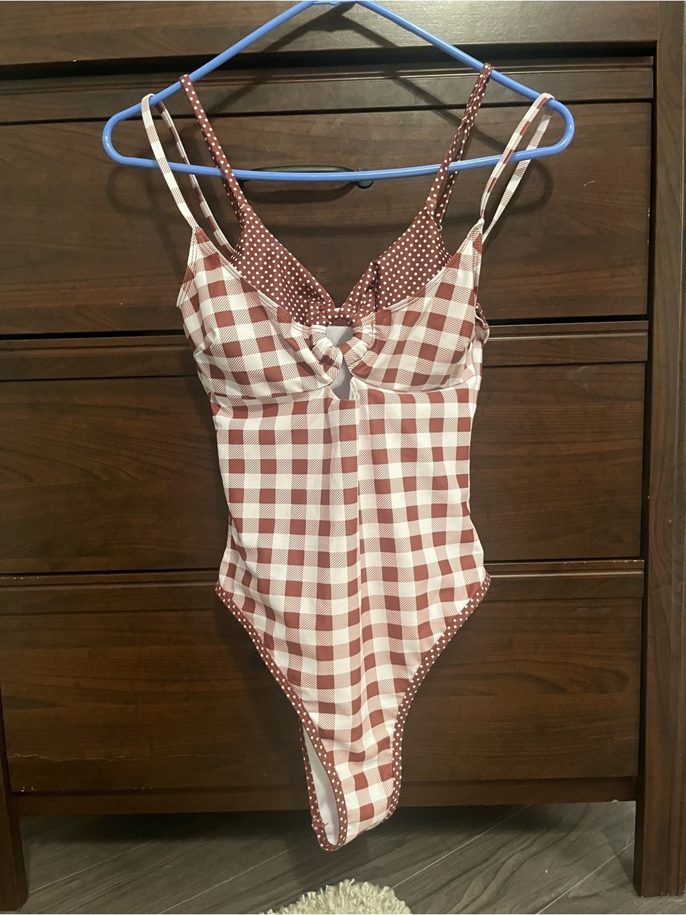Gingham One-Piece Swimsuit in Brown